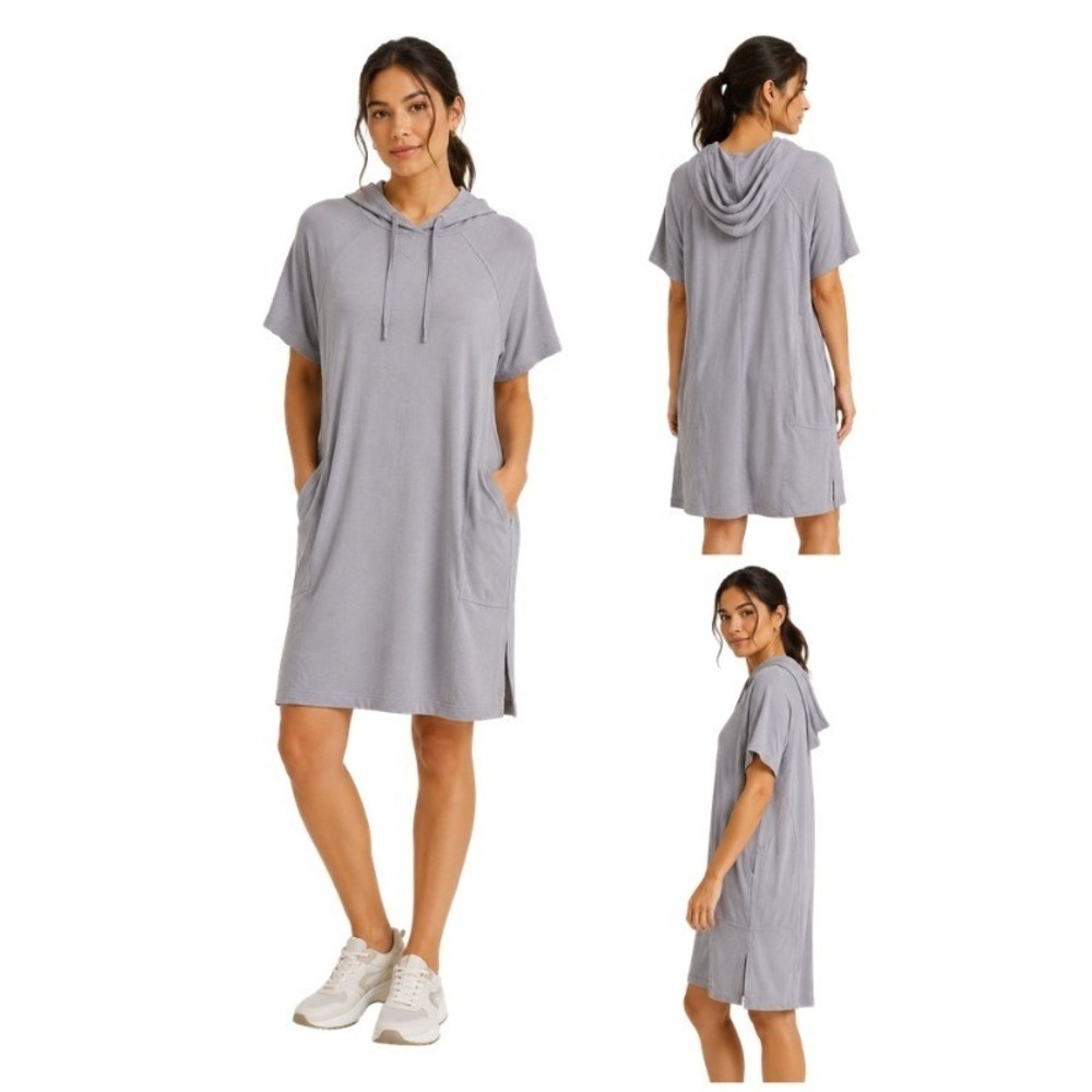 Athleta Hooded Cabana Tunic Top Small Purple Tencel‎ Blend Short Sleeve Pockets